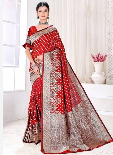 Dark Red Colour Fancy Designer Pure Jaquard silk Party Wear Heavy Saree Collection 1008
